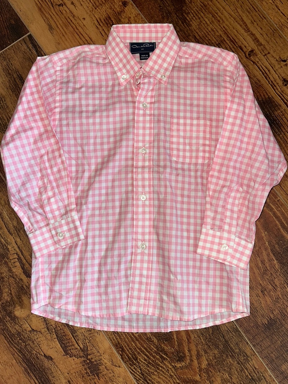 Oscar de la Renta Pink Gingham Button-Down Shirt boys size 4